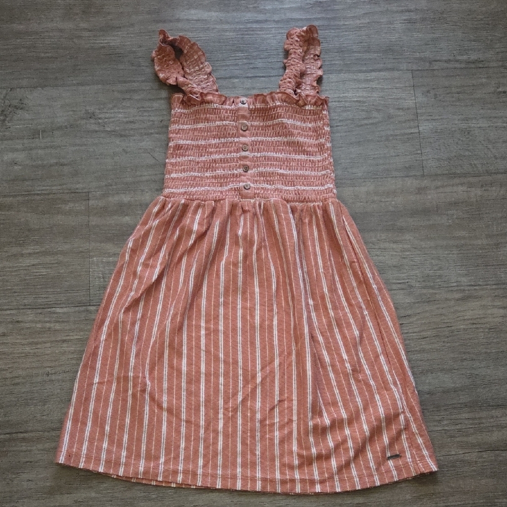 Roxy Pink and White Sleeveless Sundress with Ruched Details